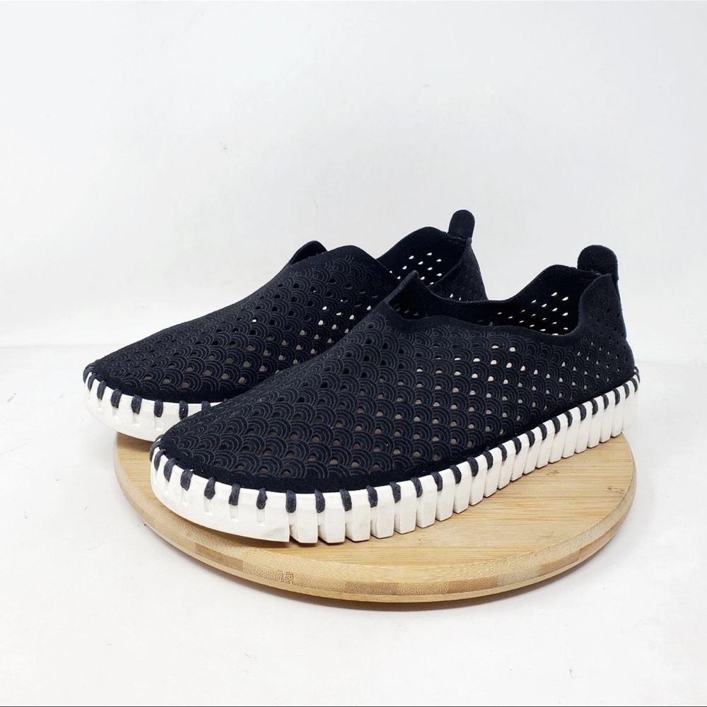 Black Perforated Slip-On Shoes